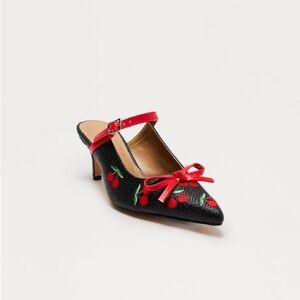 Fashion Nova Black Heels with Red Cherry Accents